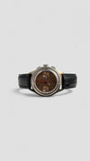 Vintage 1940s Automatic Watch | Swiss Steel Case, Black Leather Strap