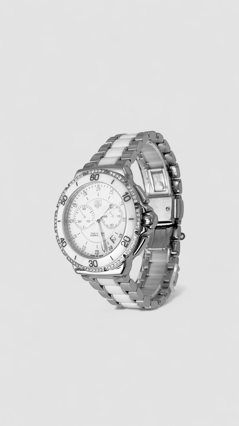 TAG HEUER FORMULA 1 STEEL WHITE CERAMIC DIAMOND LADIES 41MM QUARTZ WATCH TAG Heuer Formula 1 Diamond Ceramic Steel Quartz Watch for  main image 3